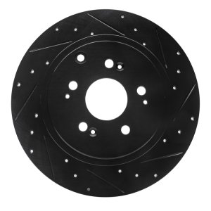 Honda Ridgeline Brake Rotor (1) - Rear Right - R1 Concepts - Drilled & Slotted - Black - `06-`14